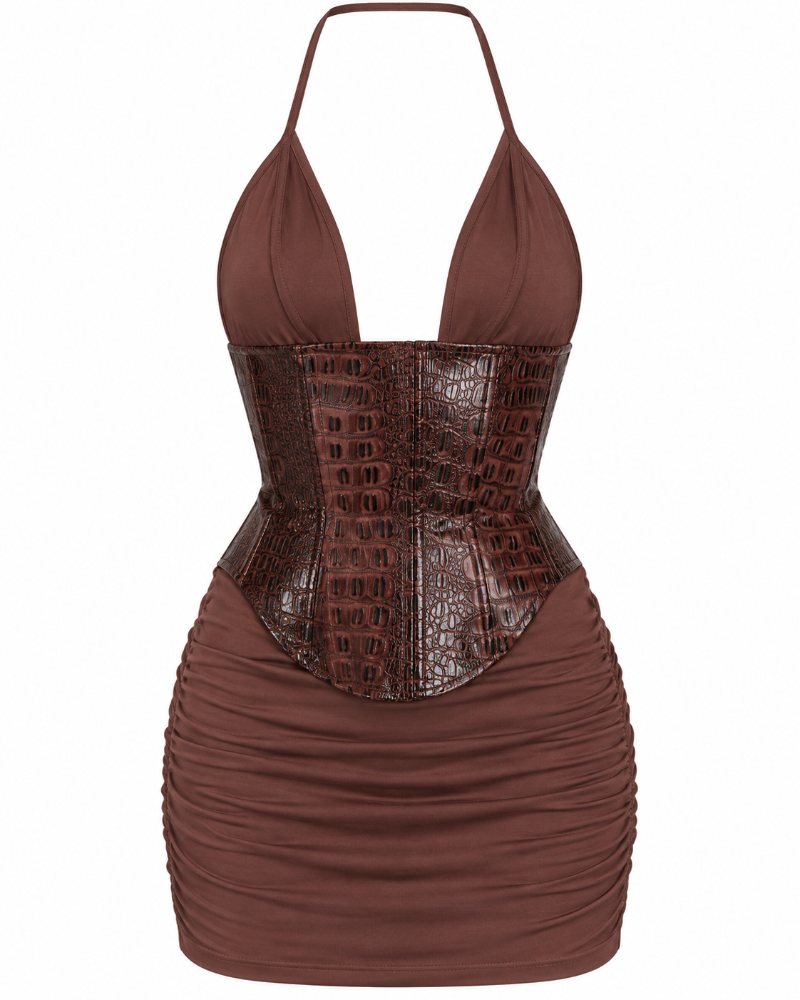Gator Cropped Corset in Umber